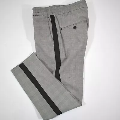 H&M Mens Slim Fit Pull On Flex Pants 33x29 Gray Plaid • $23.49