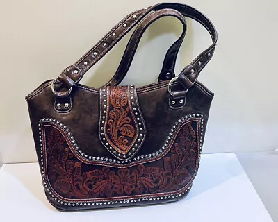 Montana West Purse Genuine Leather Conceal Carry Tooled Flap Closure Zip • $54.99