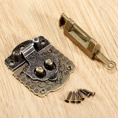 Antique Bronze Cabinet Cupboard Jewelry Box Case Latch Hasp & Chinese Old Lock • $7.32