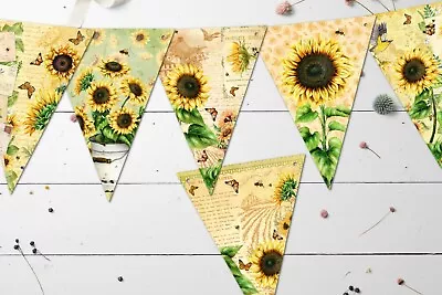 £6.29 • Buy Vintage Style Sunflowers, Butterflies, Bees & Birds Summer Floral Bunting/Banner