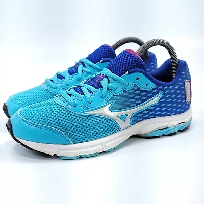 Mizuno Wave Rider 18 Athletic Lace Up Shoe Youth Size 6 K1GC152507 Blue White • $25.49