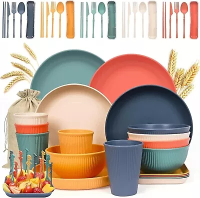 58Pcs Camping Dinner Set For 5 People Unbreakable Tableware Lightweight Plastic • $63.65