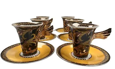 6 Versace Rosenthal Barocco Elegant Tall Cups And Saucers Set Circa 1993 • $678.88