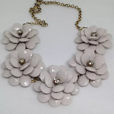 J Crew White 5 Flower Petals Necklace Rhinestone Centers 20 Inch • $10