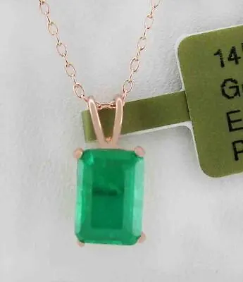 £2 • Buy GENUINE 1.10 Cts EMERALD PENDANT 14k ROSE GOLD - Free Certificate Appraisal -NWT