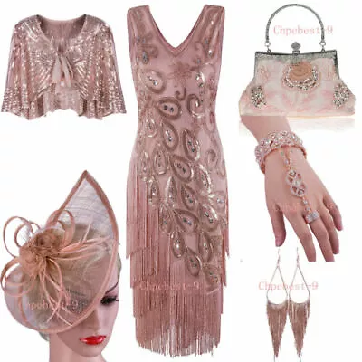 £34.63 • Buy 1920s Flapper Dress Great Gatsby Charleston Sequins Beaded Fringe Dress XXL Size