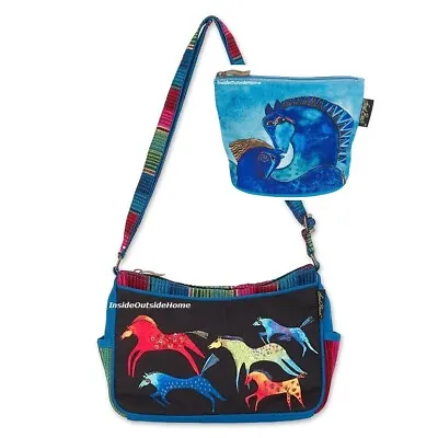 Laurel Burch Dancing Rainbow Horses Crossbody 2 Pockets Tote Bag +Organizer New • $75.37