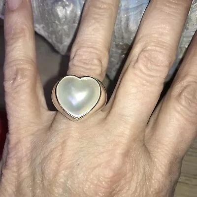 14K / Sterling Silver Genuine Mabe Heart Pearl Ring Rare Find Fabulous • $189
