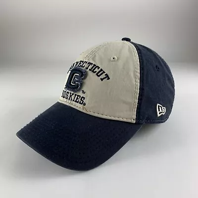 Connecticut Huskies NCAA Navy Blue Beige Mew Era Relaxed Fit Adjustable Hat • $24.99