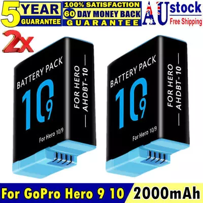 2PCS 2000mAh Rechargeable Battery For GoPro Hero 9 Hero 10 Black Action Camera • $33.99