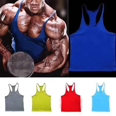 Mens GYM Muscle Tee Vest Male Y Back Tops T Shirts Fitness Camisole Solid Color • £5.63