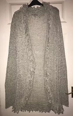 Light Grey Cardigan 18 Kaleidoscope Loop Trim Loose Knit • £10.99