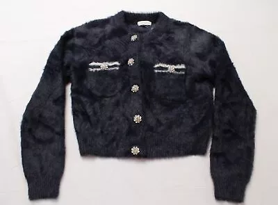 J.Crew Women's Sweater Jewel Button Textured Lady Jacket BE5 Navy Medium • $69.99