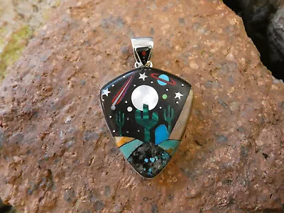 Saguaro Planets Stars Micro Inlay Multi Gemstone Sterling Silver 925 Pendant E14 • $159.95