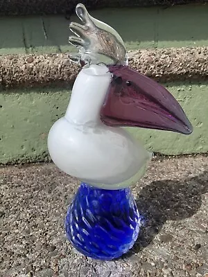 Vintage Murano Style Large Solid Glass Hand Made Stretched Pelican Figurine • $79.99