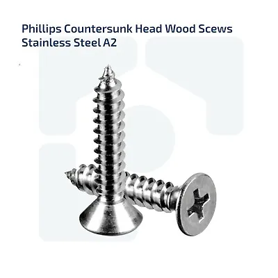 £2.63 • Buy M3 M3.5 M4 M5 M6 Fully Threaded Phillips Countersunk Wood Stainless Steel Screws