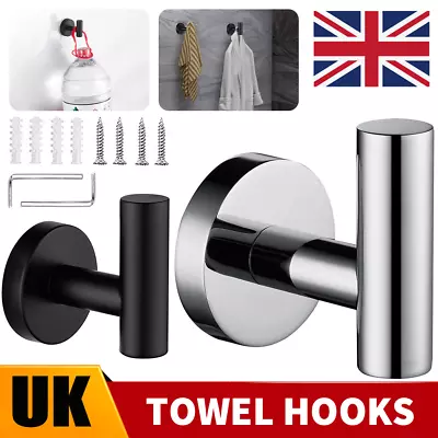 Home Bathroom Towel Robe Coat Hook Stainless Steel Wall Mounted Hook Door Hanger • £4.49