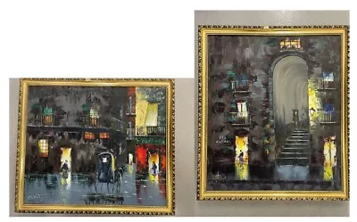 2 Mid Century Oil On Canvas Paintings Madrid Spain City Signed ORTIZ 24x20 • $199.99
