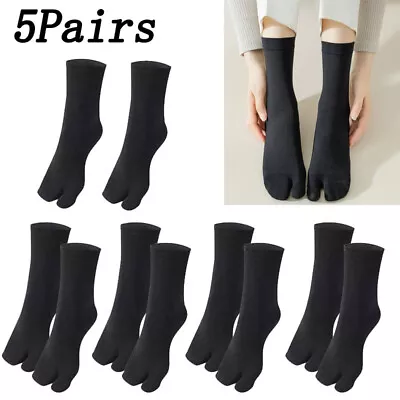 5Pairs Unisex Tabi Flip Flop Sock Split Toe Geta Socks Elastic Black Soft Cotton • £6.59