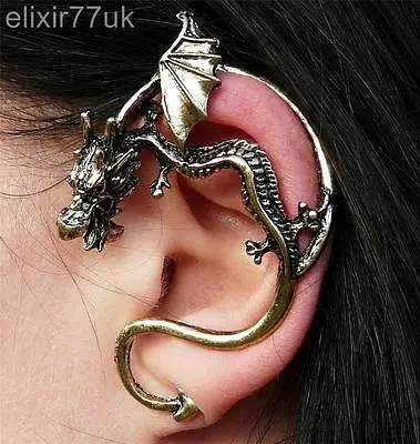 Gold Gothic Dragon Snake Ear Cuff Clip Wrap Lure Stud Earring Rock Punk Gift Uk • £3.60