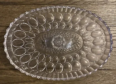 (F) VTG EAPG Clear Glass Thumbprint Oblong Pedestal Cake Dessert Plate Stand • $35.99