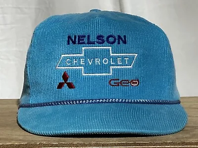 Vintage Baby Blue Nelson Chevrolet/Mitsubishi/Geo Corduroy SnapBack Trucker Hat. • $89.99