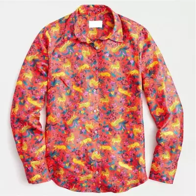 J. CREW COLLECTION Silk Twill Button Up Shirt Jungle Cat Floral Print {K39} • $90