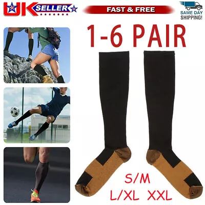 5Pair Medical Copper Compression Socks For Women&Men 20-30mmhg Knee High Sock • £3.85