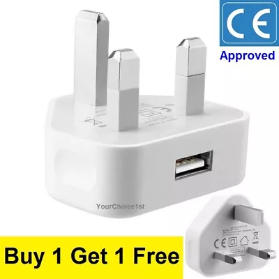 UK 3 Pin Mains Wall USB Charging Plug Wall Charger Adapter For IPhone Samsung • £6.49