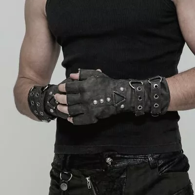 Punk Rave Cataclysma Men's Grey Steampunk Vegan Leather Gloves • Local Stock ... • $51.34