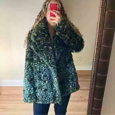 NWT Zadig & Voltaire Faux Fur Coat Miller Leo Green Leopard Print Medium • $398