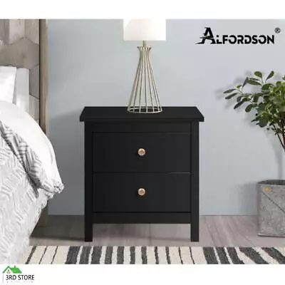 ALFORDSON Bedside Table Hamptons Nightstand Storage Side End 2 Drawers Black • $63