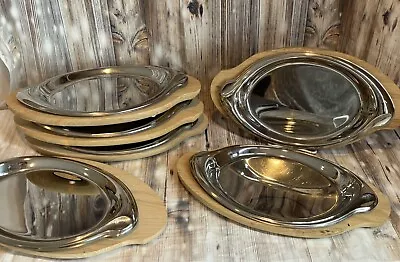 International Silver Steak Plates Stainless Platters W/ Wood Boards (6) • $100