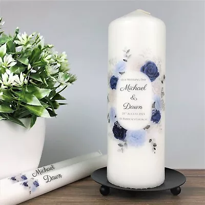 Personalised Wedding Unity Candle Set Blue Floral Wedding Keepsake Gift • £18.99