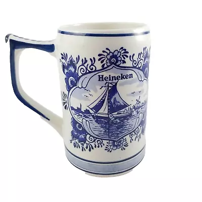 Heineken Stein Mug Delft Blue 1997 Hand Painted Dutch Sailing Ship Windmill  • $19