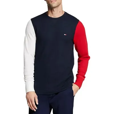 TOMMY HILFIGER Mens Sleep Shirt Colorblock Navy Red White Size Medium $32 - NWT • $19.99