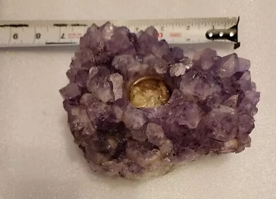 Huge 4.8lb Vintage Natural Amethyst Crystal Geode Cluster Tealight Candle Holder • $79.99