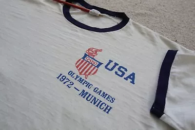 Vintage Champion Blue Bar USA 1972 Olympics Munich Ringer XL Blue White • $89