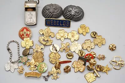 Vintage 1940s - 1960s Boy Scouts & Girl Scouts Pins Badges & Whistle Lot Of 36 • $21.24