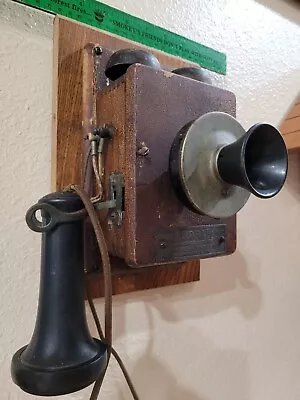 Antique Phone Julius Andrae & Sons Oak Wood Wall Telephone Appears Complete • $219.90