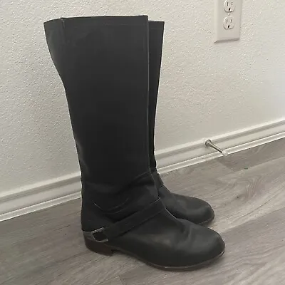 Ugg Womens Boots Sz 7 Channing II Black Leather Harness Knee High Riding Shoes • $39