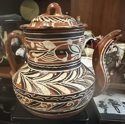 Traditonal  Mexican Red Clay Tea Pot With Lid Vintage • $28