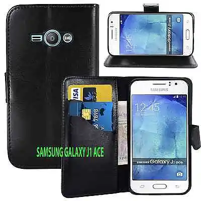 BLACK WALLET CARD SLOT Stand GEL CASE FOR SAMSUNG GALAXY J1 ACE UK FREE DISPATCH • £1.59