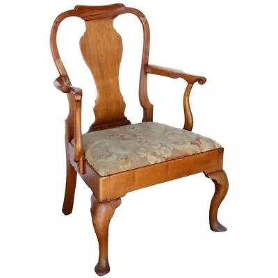 Antique English Queen Anne Mahogany Upholstered Seat Armchair C. 1760 • $417