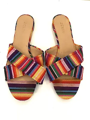 J Crew Sandals Womens Size 9.5 Mulicolor Rainbow Striped Cora Criss Cross • $10