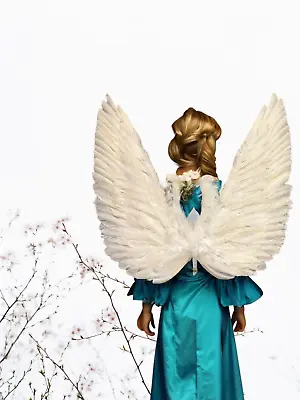 Large White Halloween Costume Fairy Feather Angel Wings FREE HALO Adults Men • $22.99