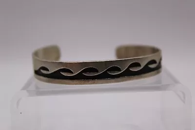 Vintage Hopi SS Wave Design Cuff Bracelet - Signed   (083PID) • $59.99