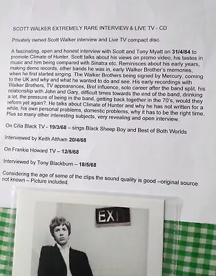 Scott Walker Brothers Extremely Rare Interview And Live Tv Compact Disc • £35