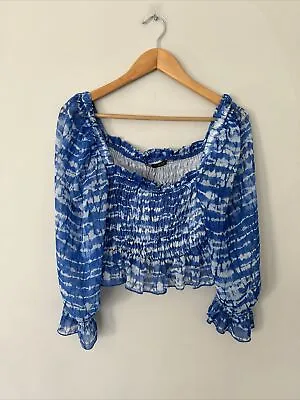 Zara Blue Tie Dye Cropped Blouse Size Large Top Lightweight Off The Shoulder • $14.88