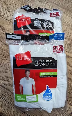 $14.99 • Buy HANES Men's White Tagless V Neck T-Shirts (4) NIP Wicking Preshrunk SM 34-36 